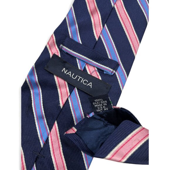 Nautica Silk Tie Striped Repp Pink Blue Vintage 90's - Picture 4 of 7